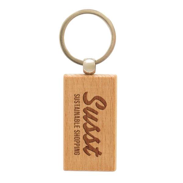 RECTANGULAR BEECH WOOD KEYRING